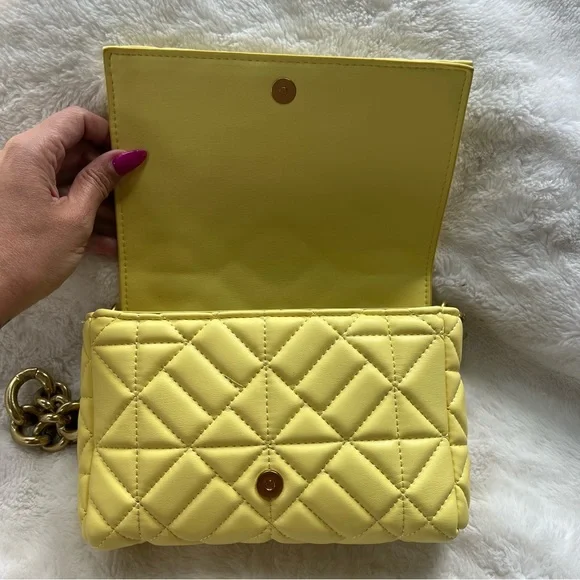 NWOT Yellow Vegan Leather Shoulder Bag - Picture 4 of 8